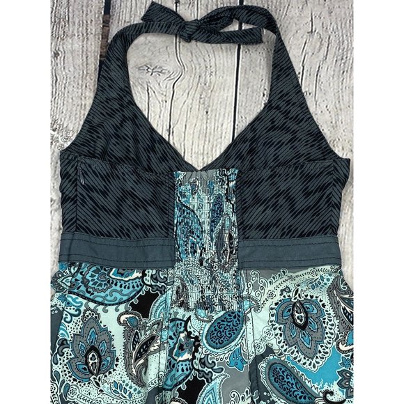 Athleta Women's Pack Everywhere Halter Dress Size 0 Meteor Gray Blue Paisley Zip - Picture 11 of 15